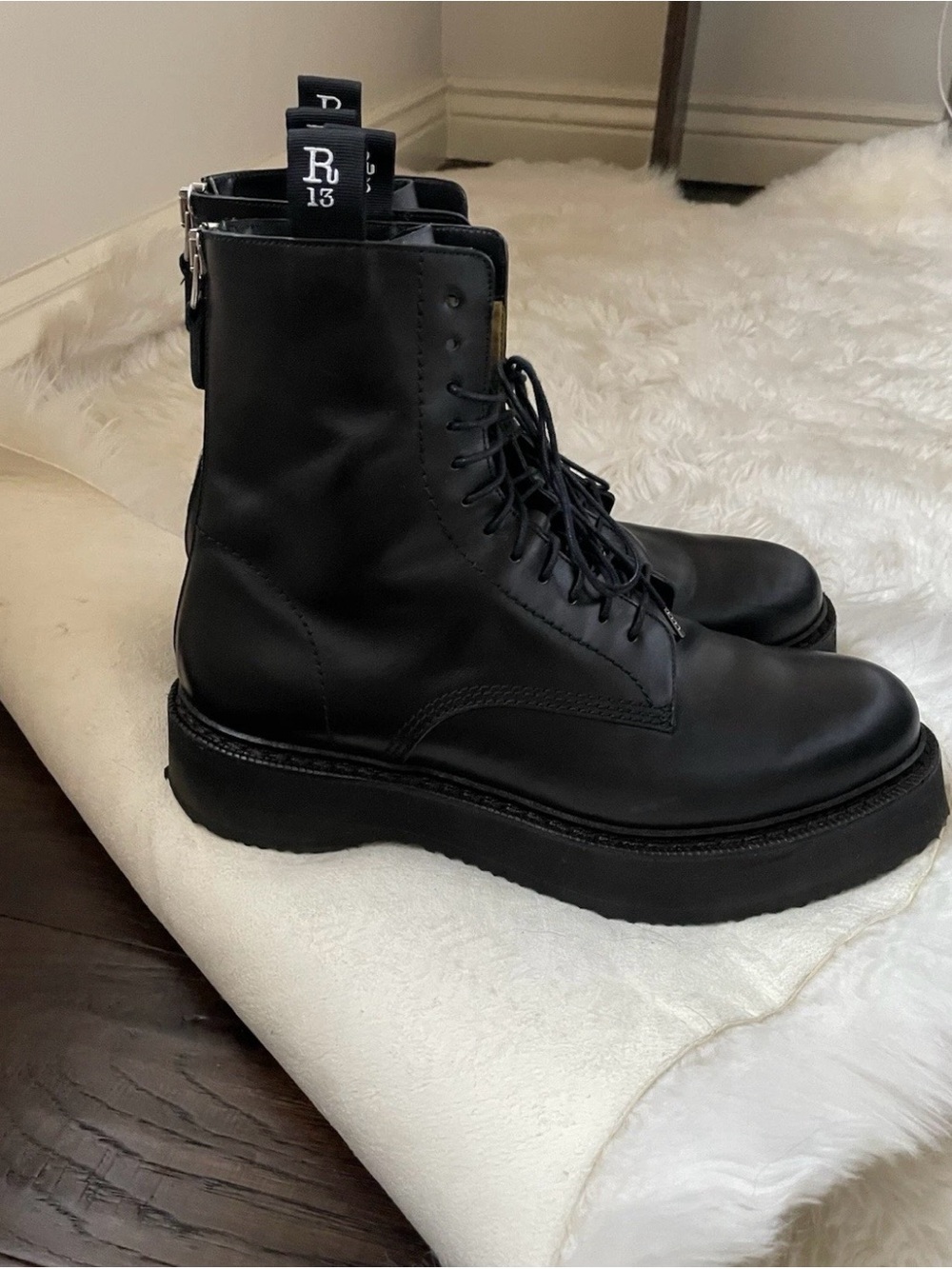 Authentic R13 single stack black platform men’s boots